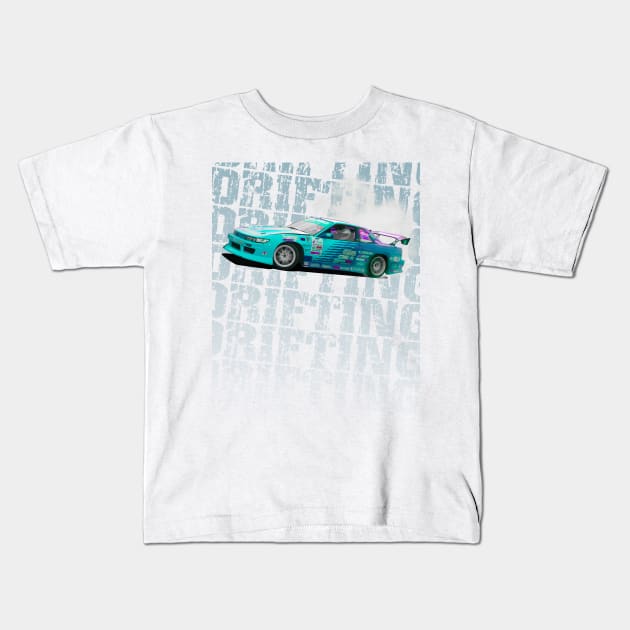 Drift Car Design Kids T-Shirt by allovervintage